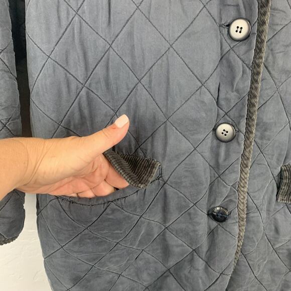 O'Kief & O'Kief Barn Jacket Womens Blue Medium Petite Quilted Silk Corduroy - Picture 3 of 9